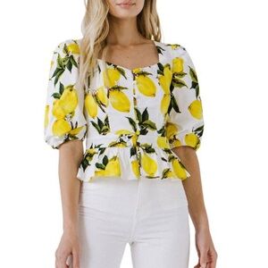 English Factory lemon printed peplum top‎ size XS